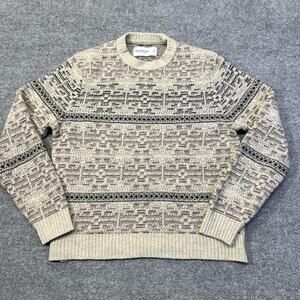 Abercrombie & Fitch Soft Sweater Men's S Beige Crewneck Geometric Knit Pullover